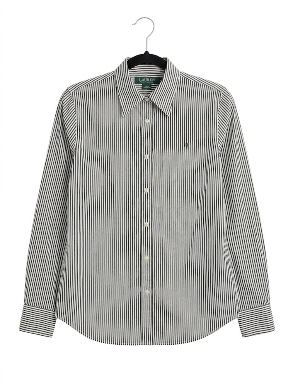Lauren Ralph Lauren Non Iron Striped Button Down Shirt RLL Logo Small Gray White
